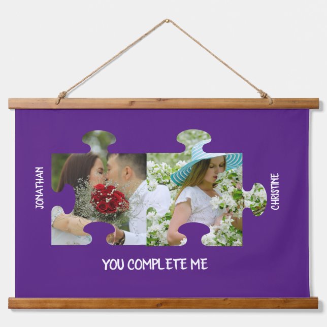 Custom puzzle piece You complete me couple photo Hanging Tapestry (Front)