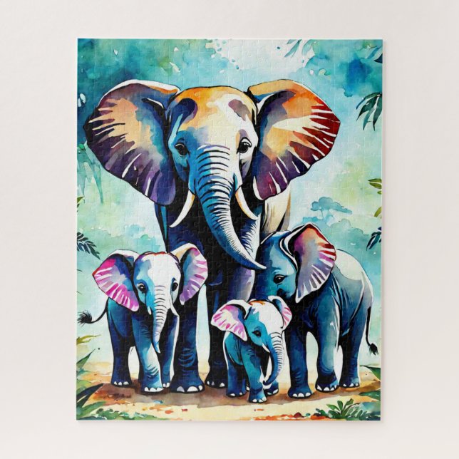 Custom Puzzles, Cute Elephant Family Jigsaw Puzzle (Vertical)