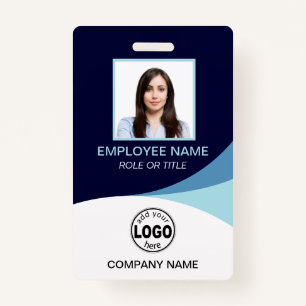Custom QR Blue Corporate Employee Photo Name Tags ID Badge