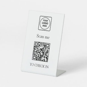 Custom QR Check-In   Contactless Business Logo  Pedestal Sign