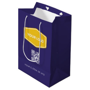 Custom QR Code And Business Logo Dark Blue Medium Gift Bag