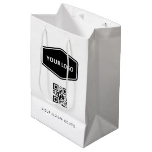 Custom QR Code And Business Logo White Promotional Medium Gift Bag