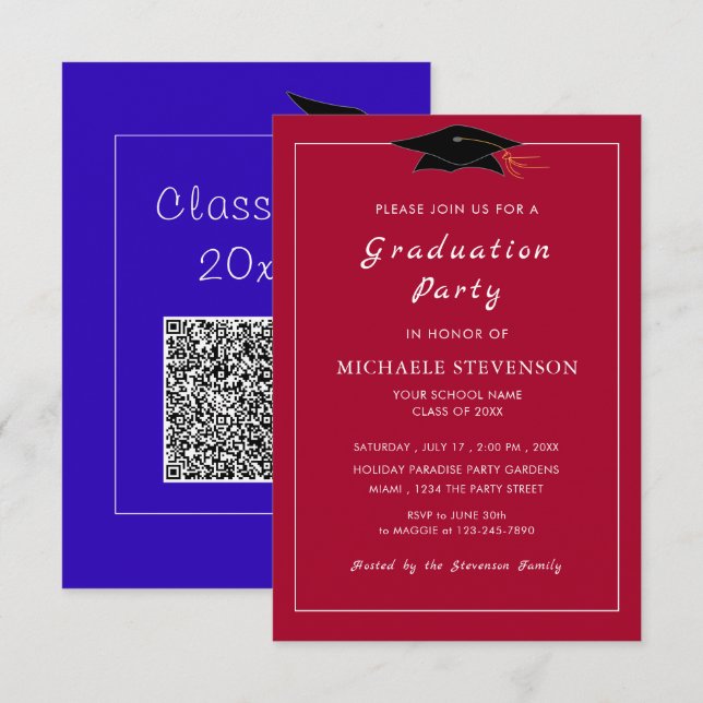 Custom QR Code and Colours Graduation Invitation (Front/Back)