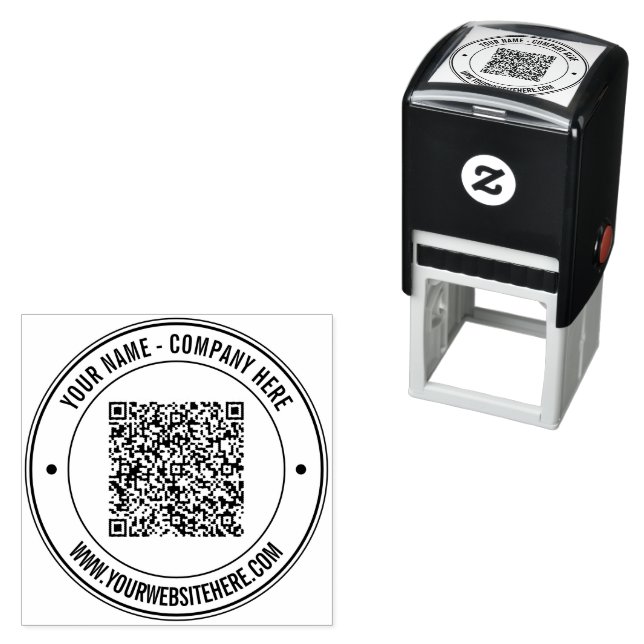 Custom QR Code and Text Business Self-inking Stamp (In Situ)