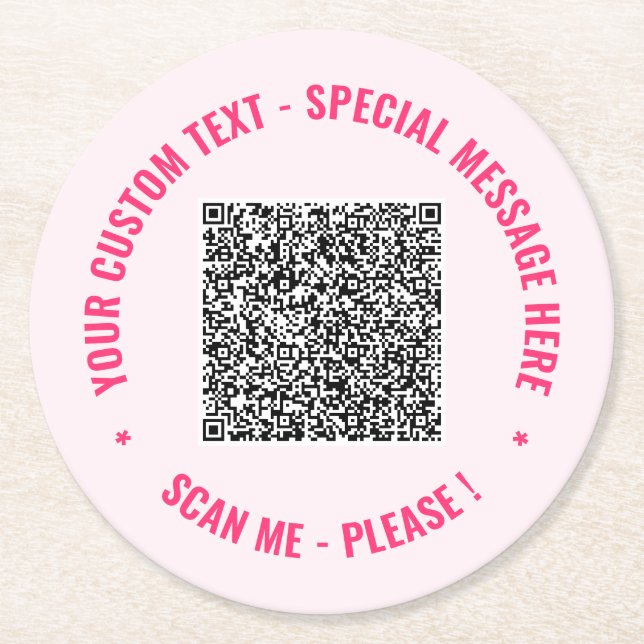 Custom QR Code and Text Paper Coasters Template (Front)