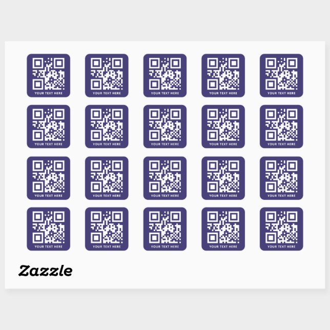Custom QR Code and Text Promotion Dark Blue Square Sticker (Sheet)
