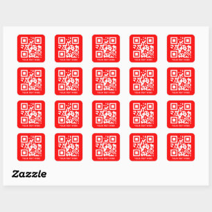 Custom QR Code and Text Promotion Red Square Sticker