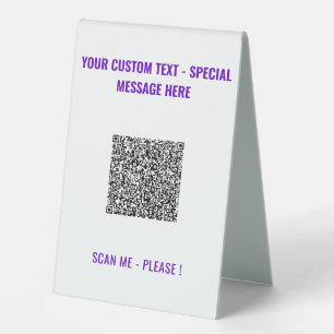 Custom QR Code and Text Table Sign - Your Colours