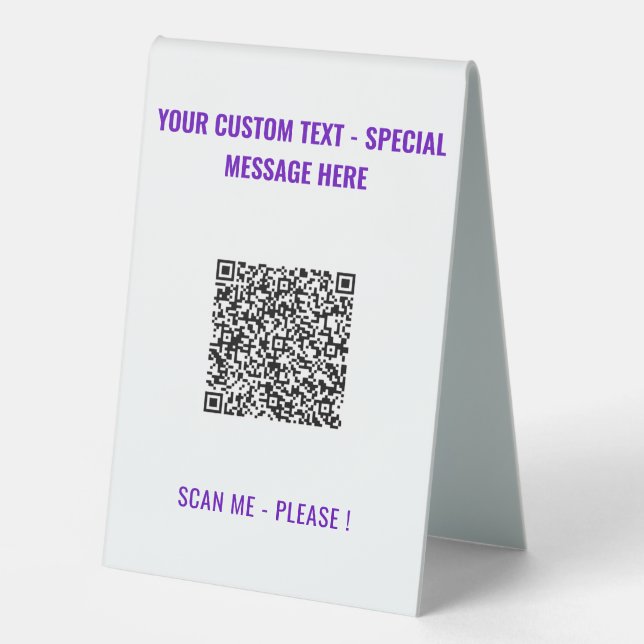 Custom QR Code and Text Table Sign - Your Colours (Front)