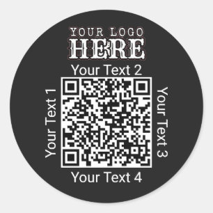 Custom QR Code Black Business Logo Branding Classic Round Sticker