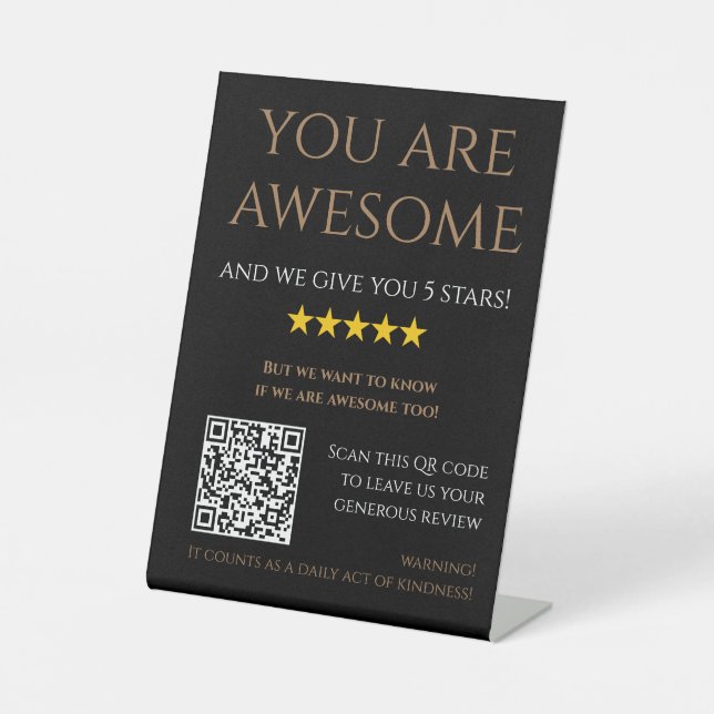 Custom QR Code black gold leave a review elegant  Pedestal Sign (Front)