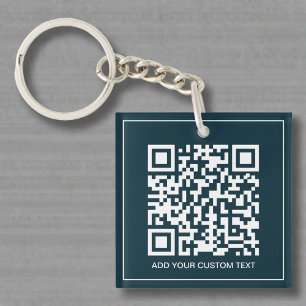Custom QR Code Branded Business Navy Blue  Key Ring