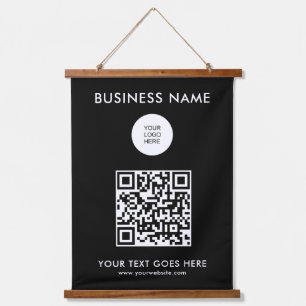 Custom QR Code Business Company Logo Text Template Hanging Tapestry