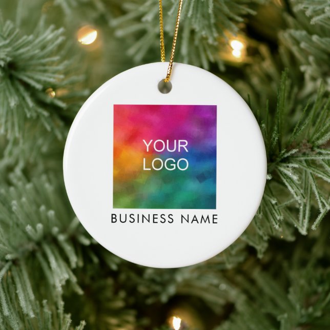 Custom QR Code Business Logo Minimal Template Ceramic Ornament (Tree)