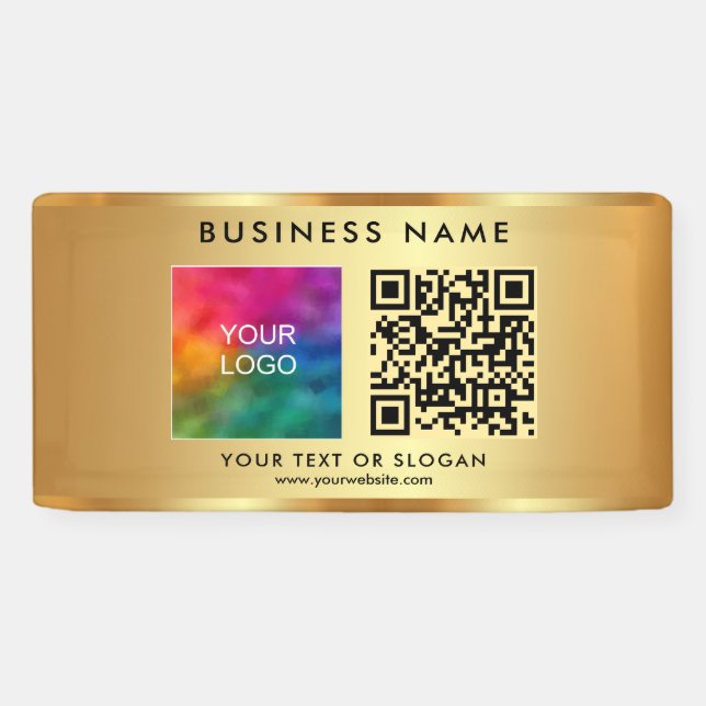 Custom QR Code Business Logo Name Gold Indoor Banner (Horizontal)