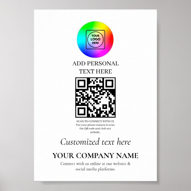 Custom QR Code Business Minimal White Brand poster (Front)