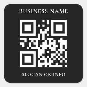 Custom QR Code Business Name Black Square Sticker