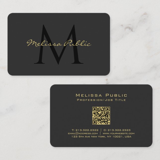Custom QR Code Calligraphy Gold Text Name Script Business Card (Front/Back)