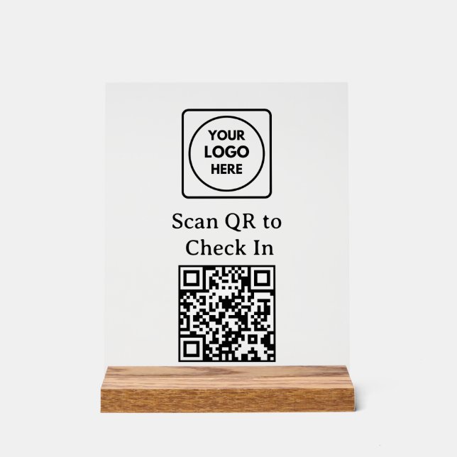 Custom QR Code Check-In Logo Black Display Sign (Front)