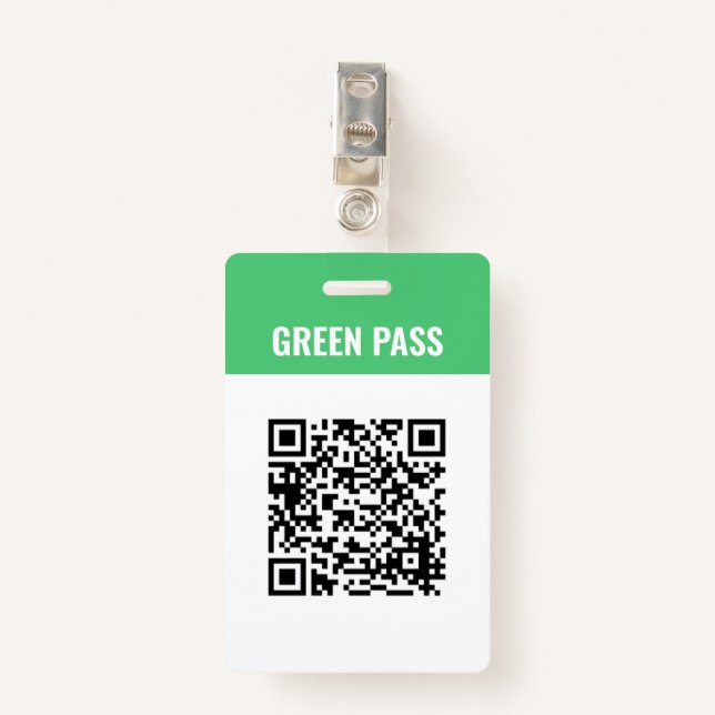 Custom Qr Code Covid Green Pass ID Badge (Front with Clip)