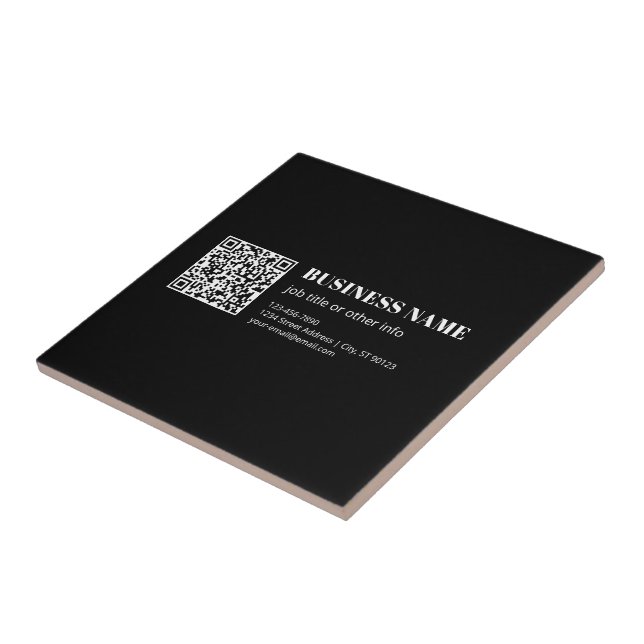 Custom QR code & Editable Retro-Modern Text Ceramic Tile (Side)