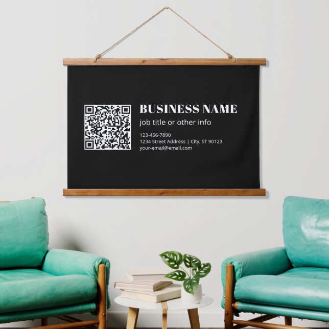 Custom QR code & Editable Retro-Modern Text Hanging Tapestry (Living Room)