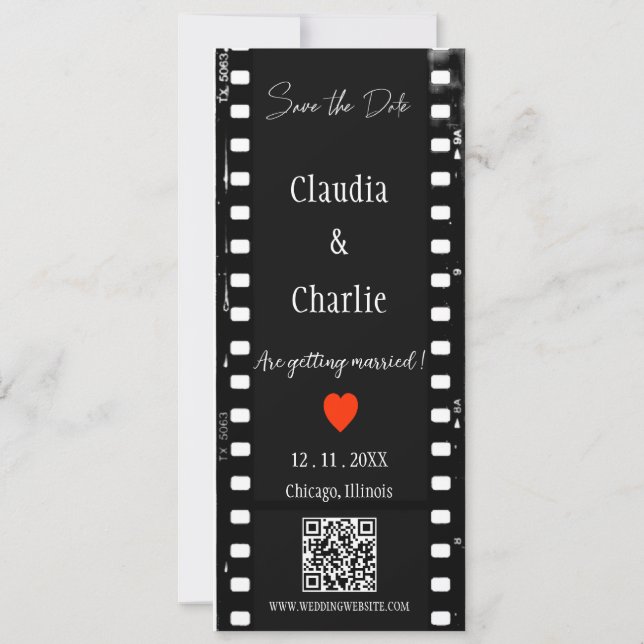 Custom QR Code Film Strip Photo Booth Bookmark  Save The Date (Back)