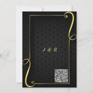Custom QR Code Gold Black Wedding Invitation Card