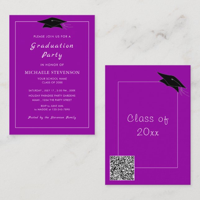 Custom QR Code Graduation Invitation Your Colours (Front/Back)