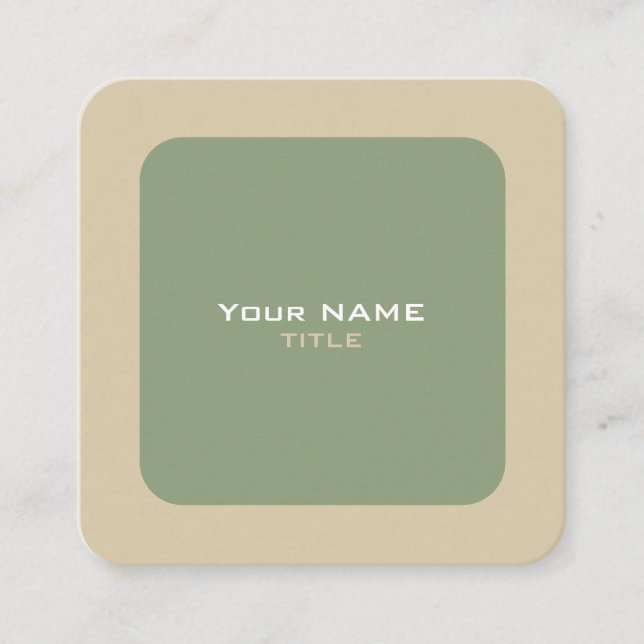 Custom QR Code Green and Beige Square Business Card (Front)