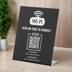 Custom QR Code l Black & White Network Password Pedestal Sign