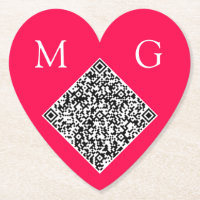 Custom QR Code Letters Wedding Heart Paper Coaster