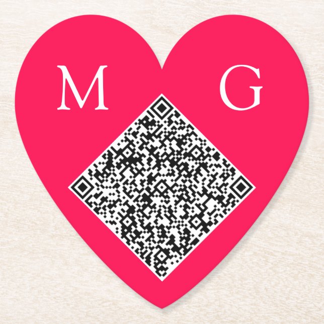 Custom QR Code Letters Wedding Heart Paper Coaster (Front)