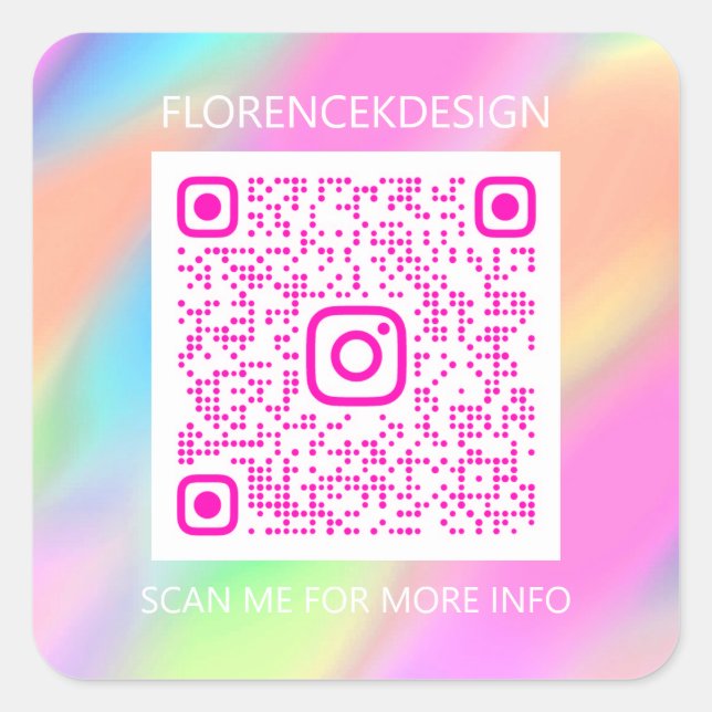 Custom QR Code Logo Beauty Shop Holograph Pink  Square Sticker (Front)