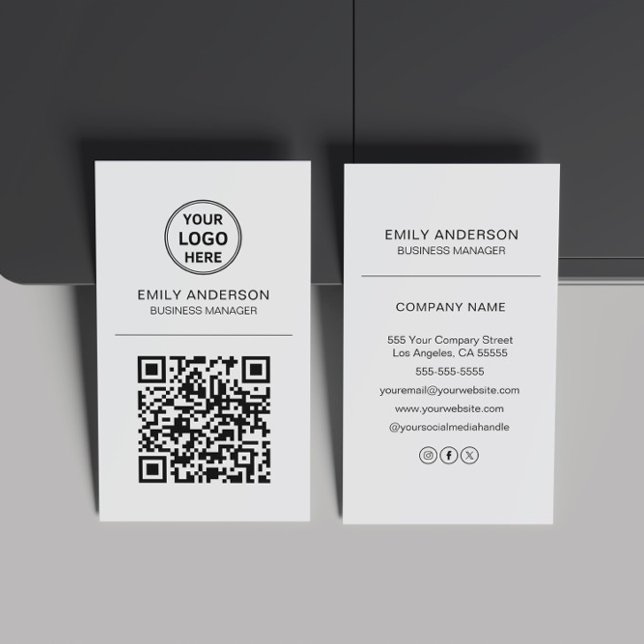 Custom QR Code Logo Minimal Grey Business Card (Custom QR Code Logo Minimal Gray Business Card)