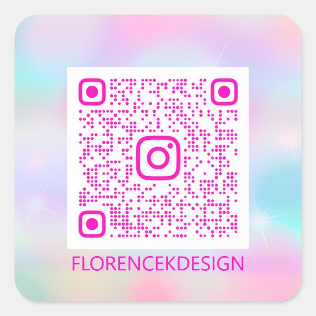 Custom QR Code Logo Pastels Holographic  Square Sticker (Front)