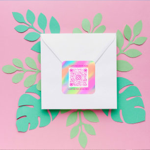 Custom QR Code Logo Shop Holograph Pink Square Sticker