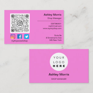 Custom QR Code Logo Social Online Shop Pink Business Card