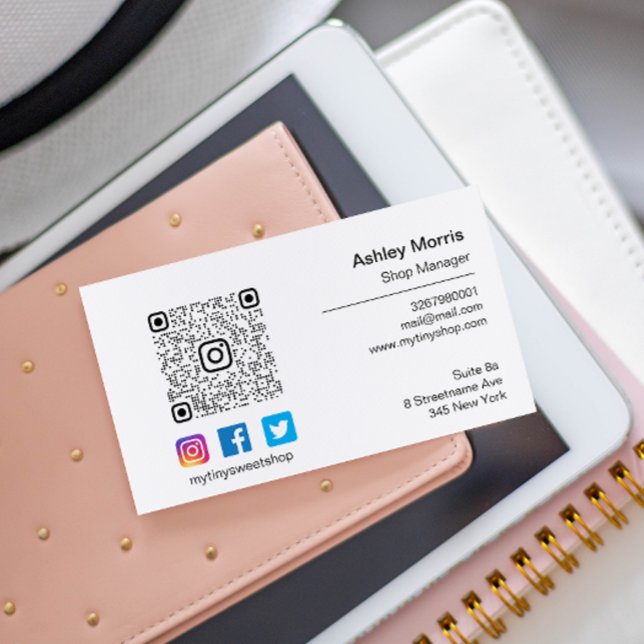 Custom QR Code Logo Social Online Shop White Business Card (Custom QR Code Logo Social Online Shop White Business Card)