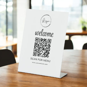 Custom QR Code Menu Text Modern Business Pedestal Sign