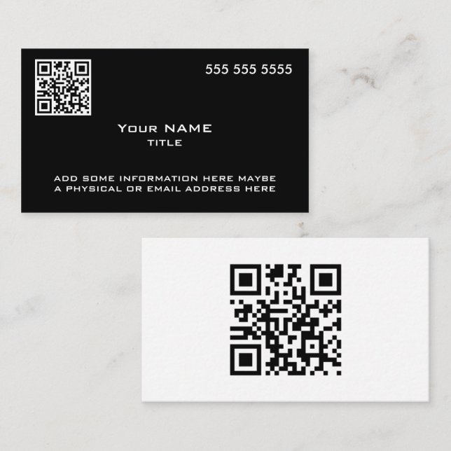 Custom QR Code Modern Black White Business Card (Front/Back)