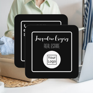 Custom QR Code Modern Logo Black Small Business Square Business Card