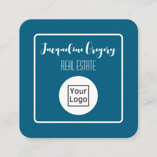 Custom QR Code Modern Logo Navy Small Business Square Business Card