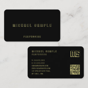 Custom QR Code Monogram Elegant Black And Gold Business Card