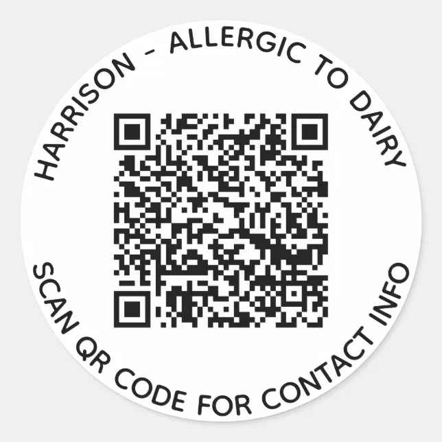 Qr Code Name Text Custom QR Code name text contact info photo kids Classic Round Sticker ...
