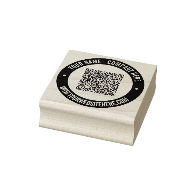 Custom QR Code Name Website Round Rubber Stamp (Stamp)
