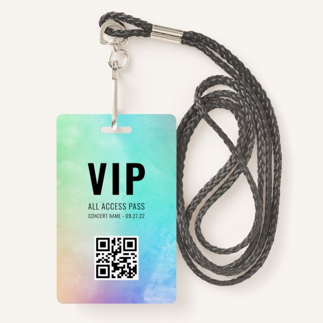 Custom QR Code Pastel Rainbow VIP All Access ID Badge (Front with Lanyard)