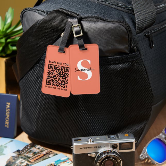 Custom QR Code Personalised Monogram Travel Luggage Tag (Front & Back)