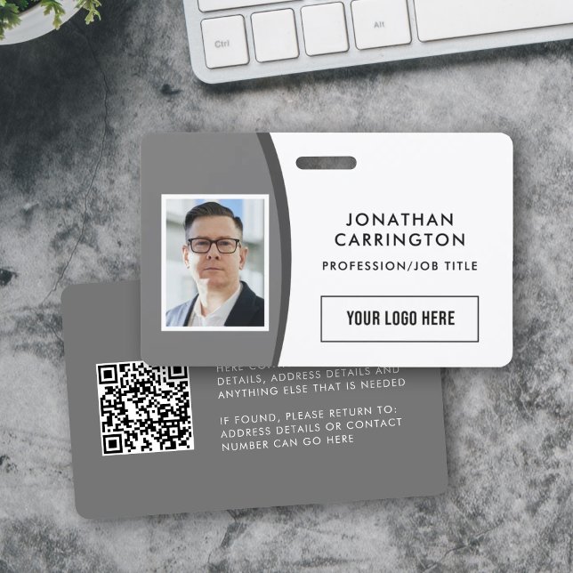 Custom QR Code Photo Logo Grey Employee ID Badge (Creator Uploaded)