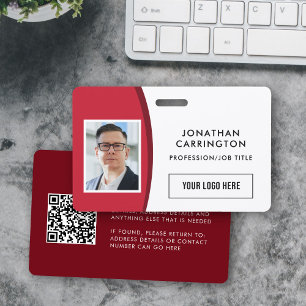 Custom QR Code Photo Logo Red Employee ID Badge